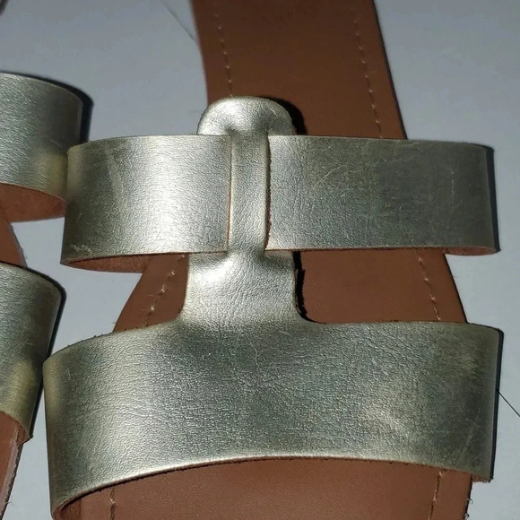 J. Crew Beachside Sandals Slides Gold Size 9 Metallic Womens Shoes Open Toe Flap - Picture 11 of 13